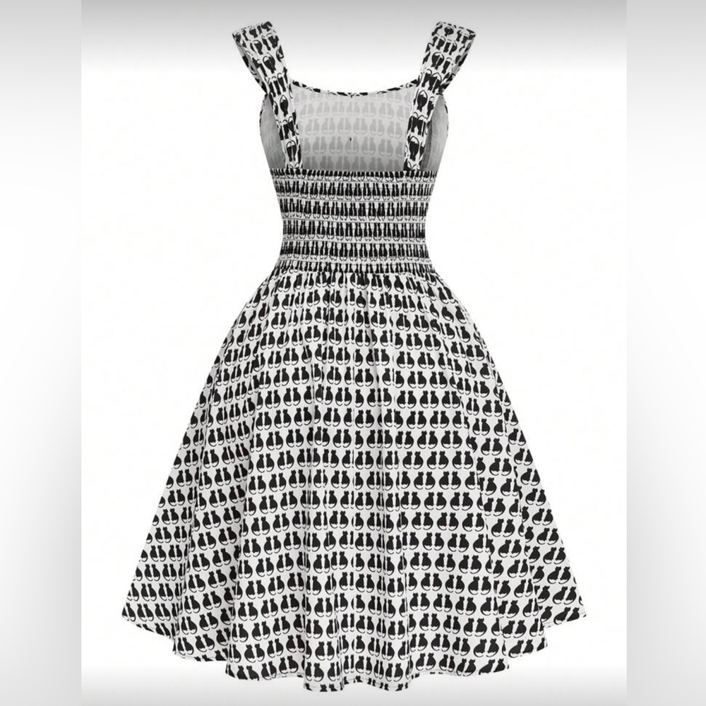 SOLD White Dress with Black Cats - Picture 2 of 4